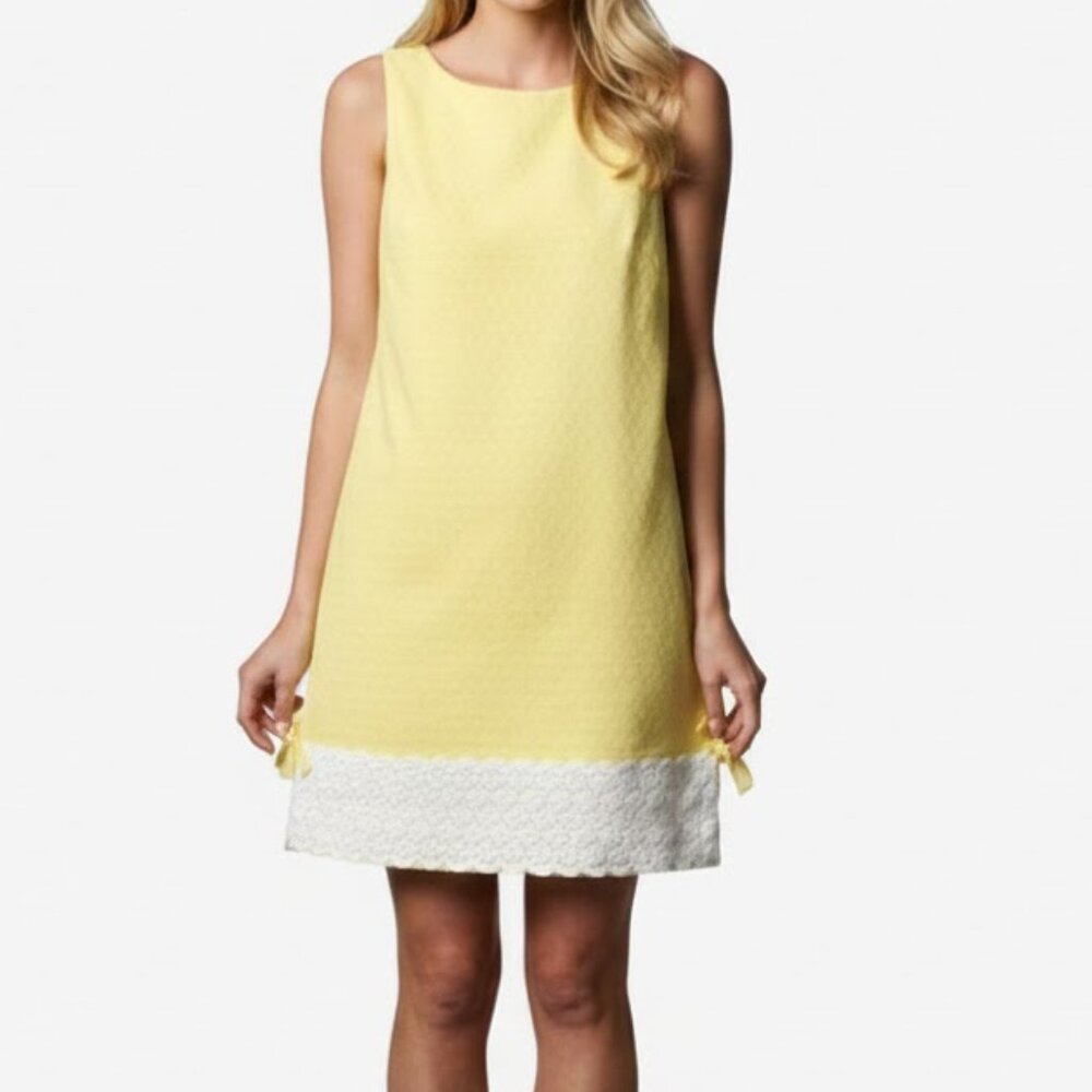 Lilly Pulitzer Yellow Shift Dress with White Crochet Hem Size 12